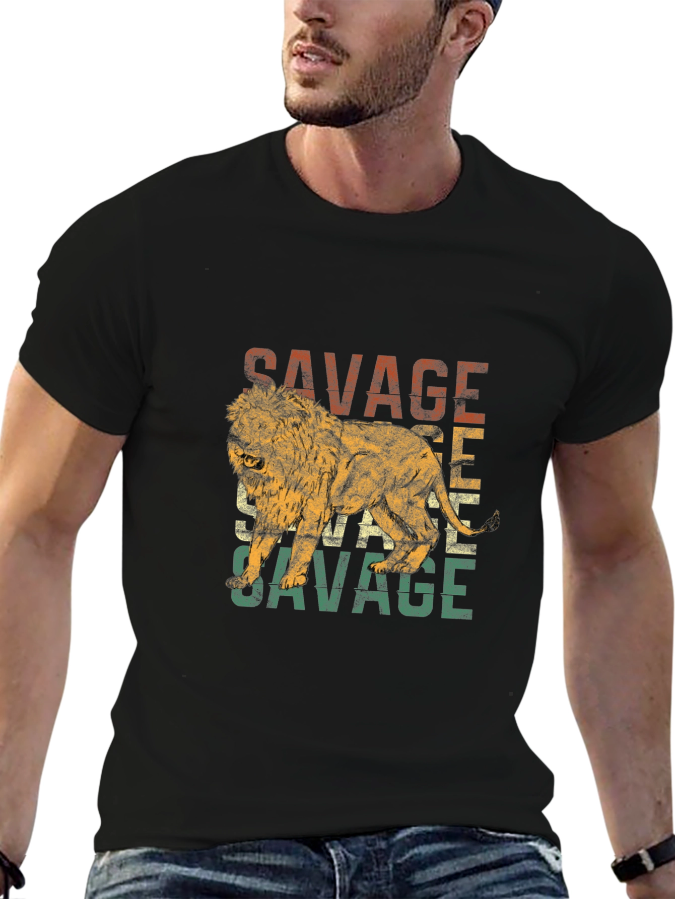 Savage Lion Graphic Print Crew Neck T-Shirt