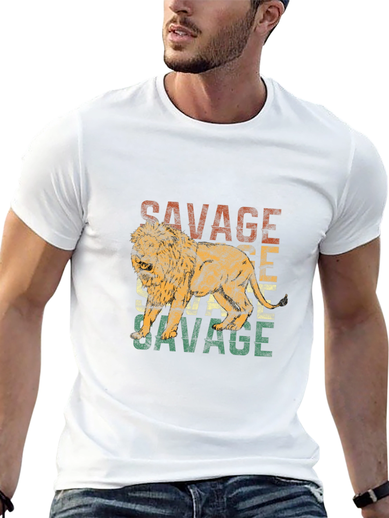 Savage Lion Graphic Print Crew Neck T-Shirt