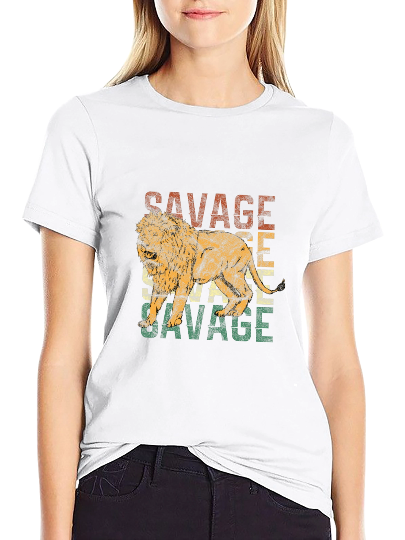 Savage Lion Graphic Print Crew Neck T-Shirt
