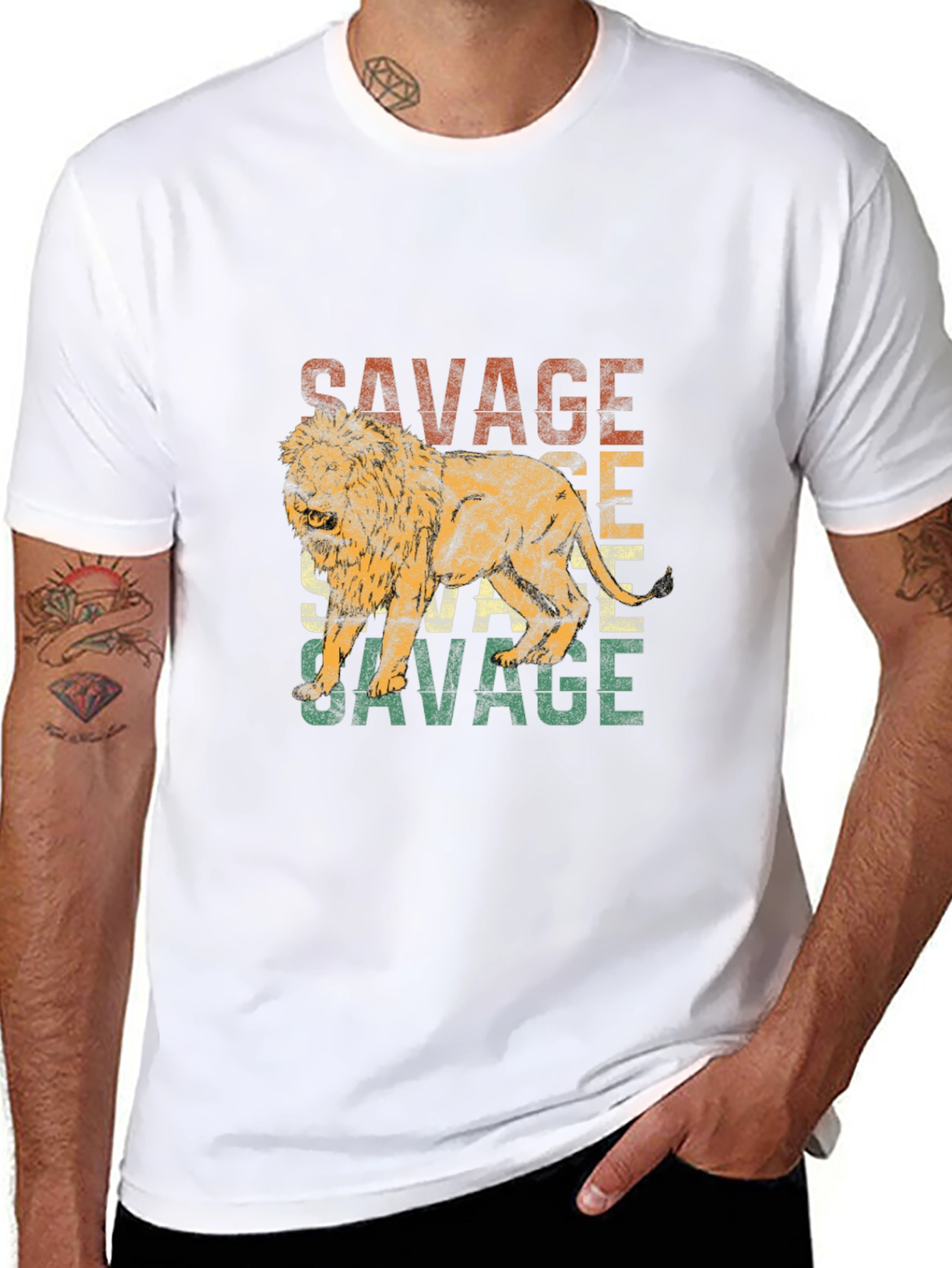 Savage Lion Graphic Print Crew Neck T-Shirt