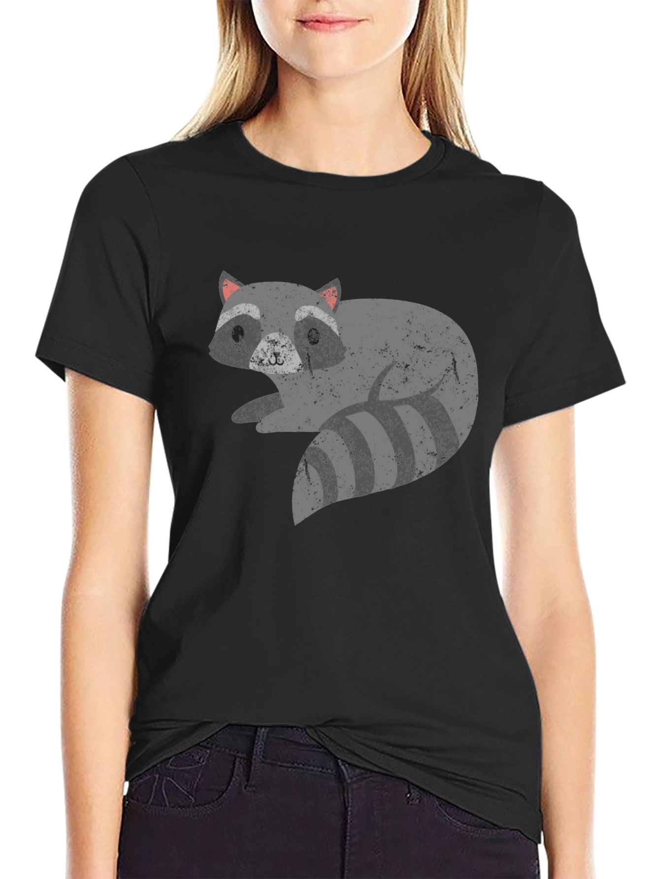 Raccoon Graphic Print Black T-Shirt
