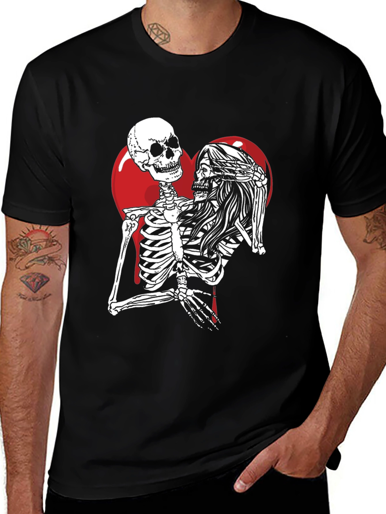 Skeleton Couple Heart Graphic T-Shirt