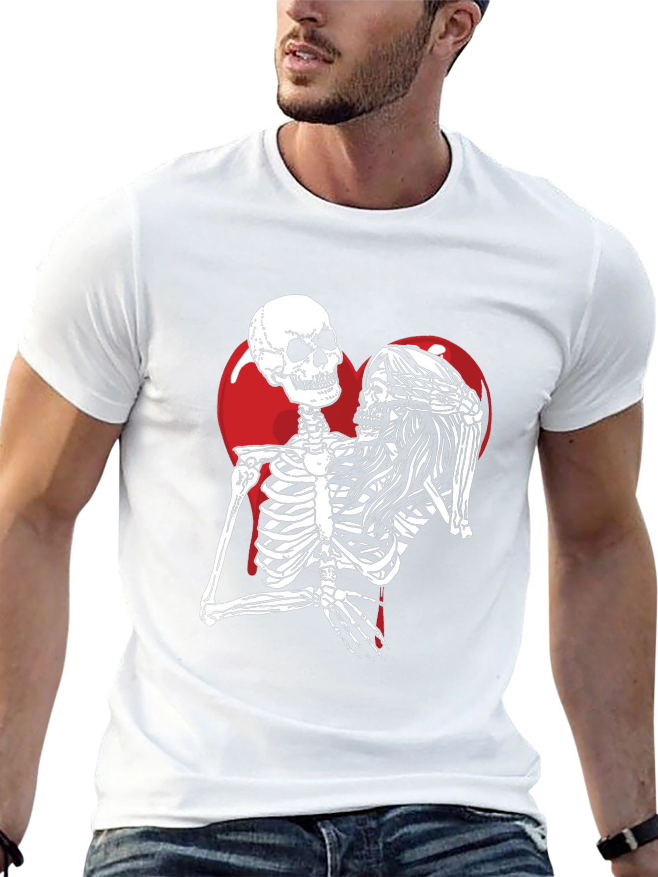 Skeleton Couple Heart Graphic T-Shirt