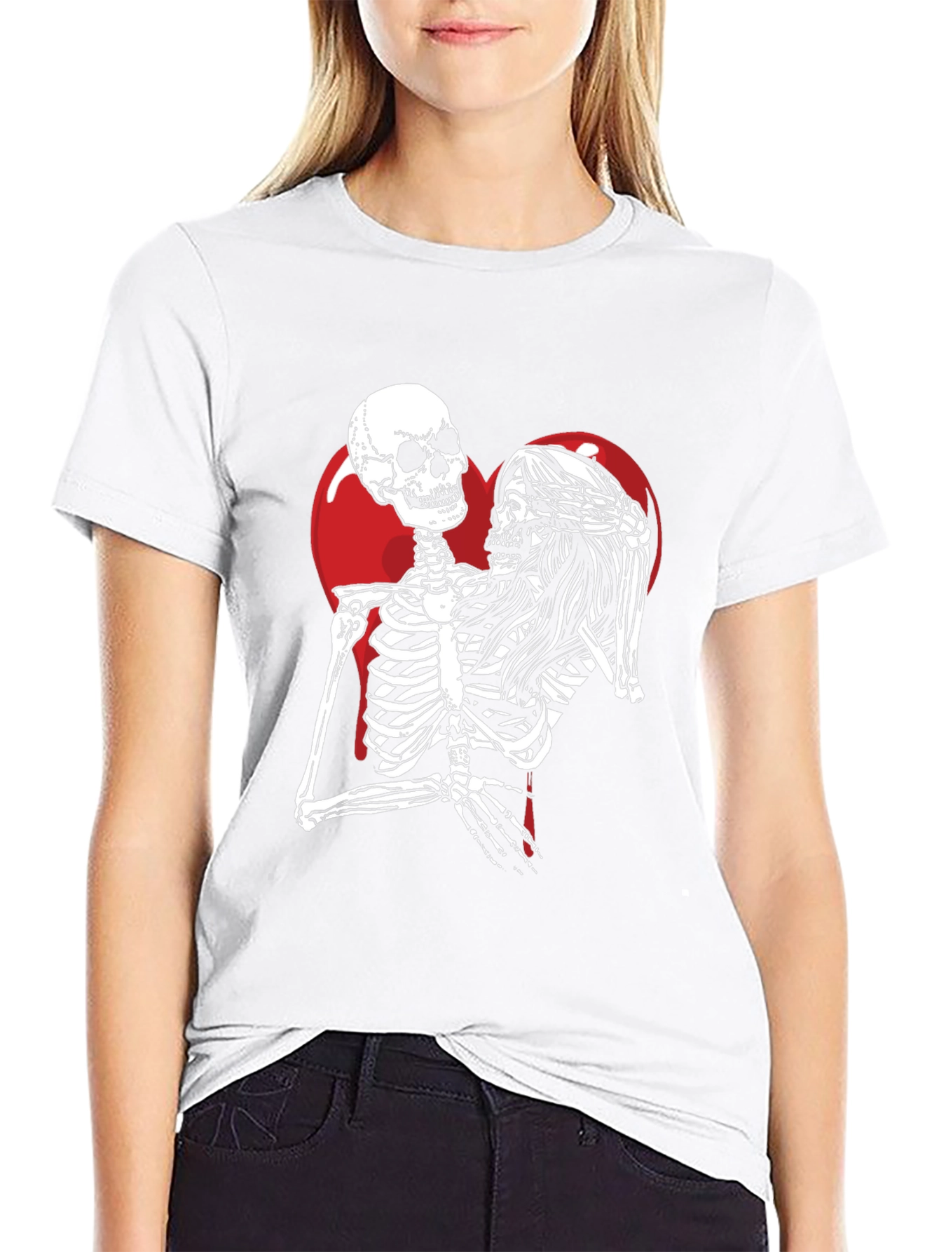 Skeleton Couple Heart Graphic T-Shirt