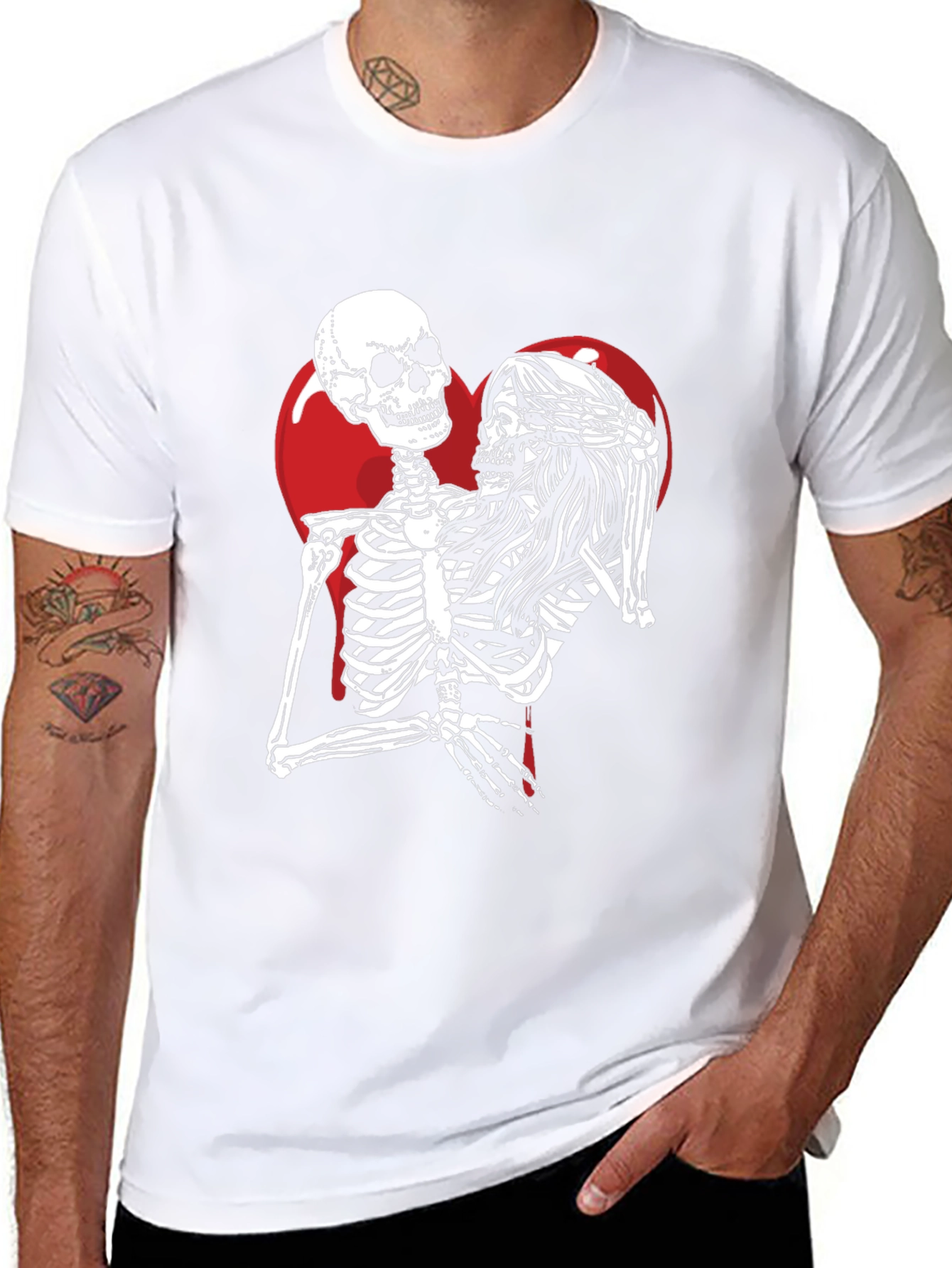 Skeleton Couple Heart Graphic T-Shirt