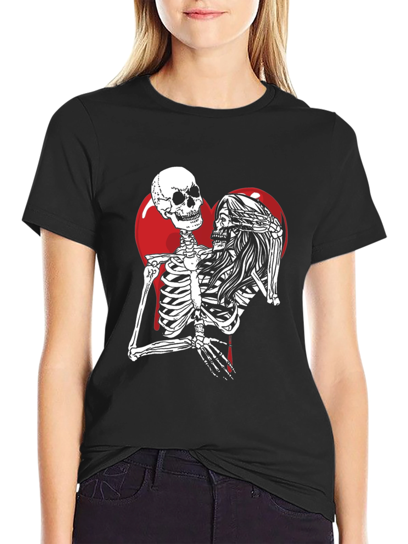 Skeleton Couple Heart Graphic T-Shirt