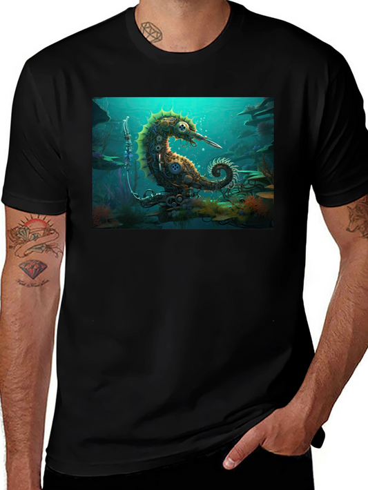 Steampunk Seahorse Black T-Shirt
