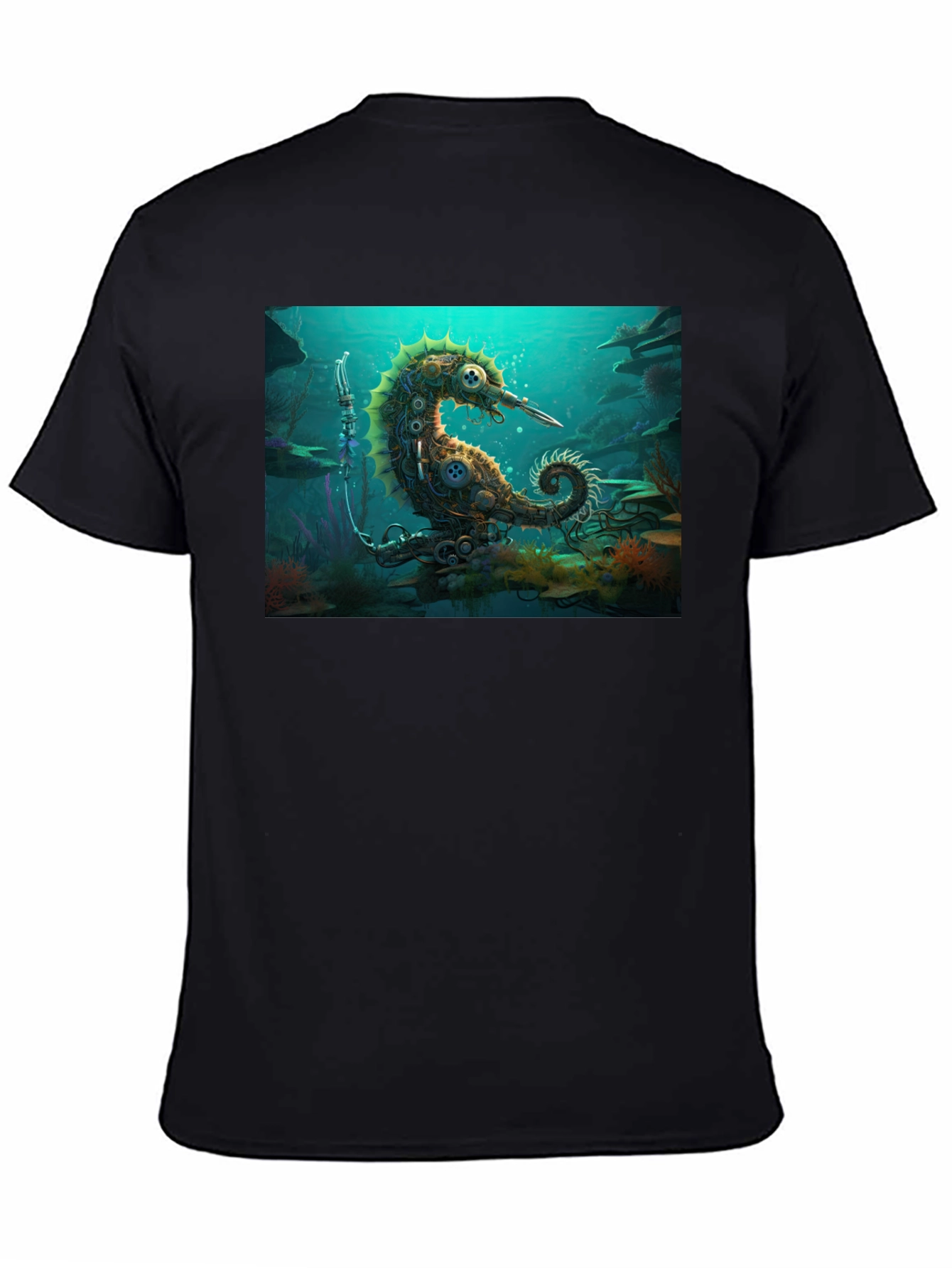 Steampunk Seahorse Black T-Shirt