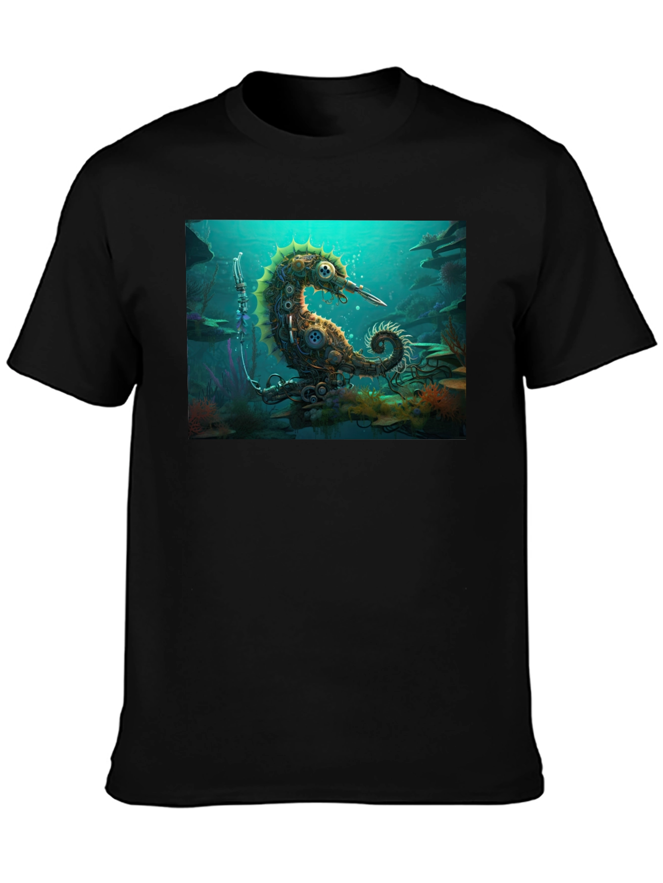 Steampunk Seahorse Black T-Shirt