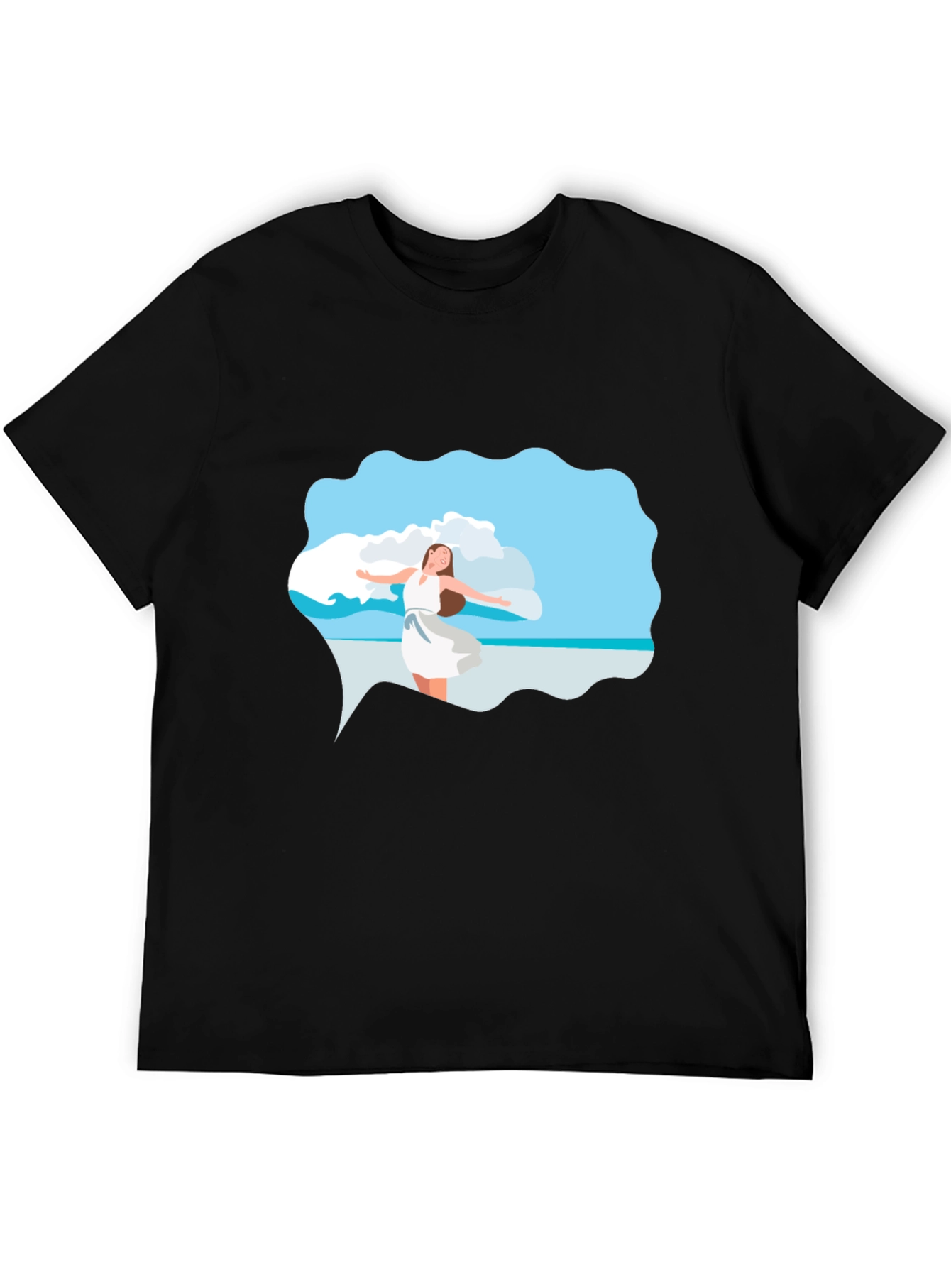 Black Tee - Beach Scene Graphic