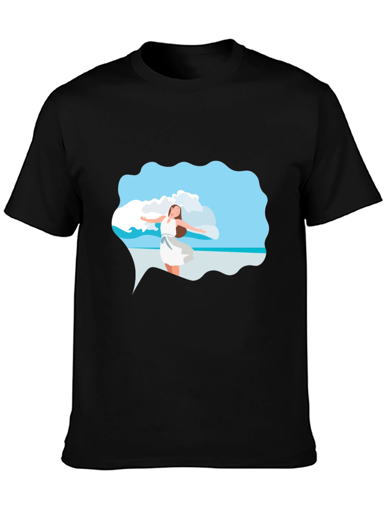 Black Tee - Beach Scene Graphic
