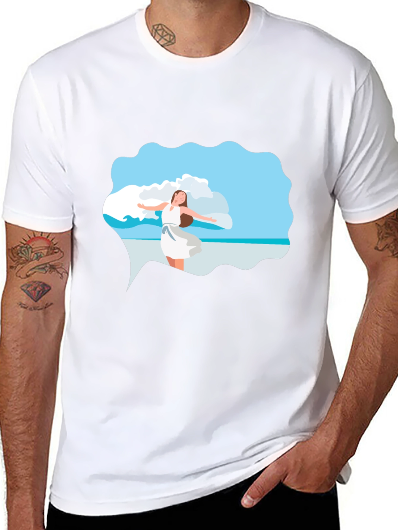 Black Tee - Beach Scene Graphic