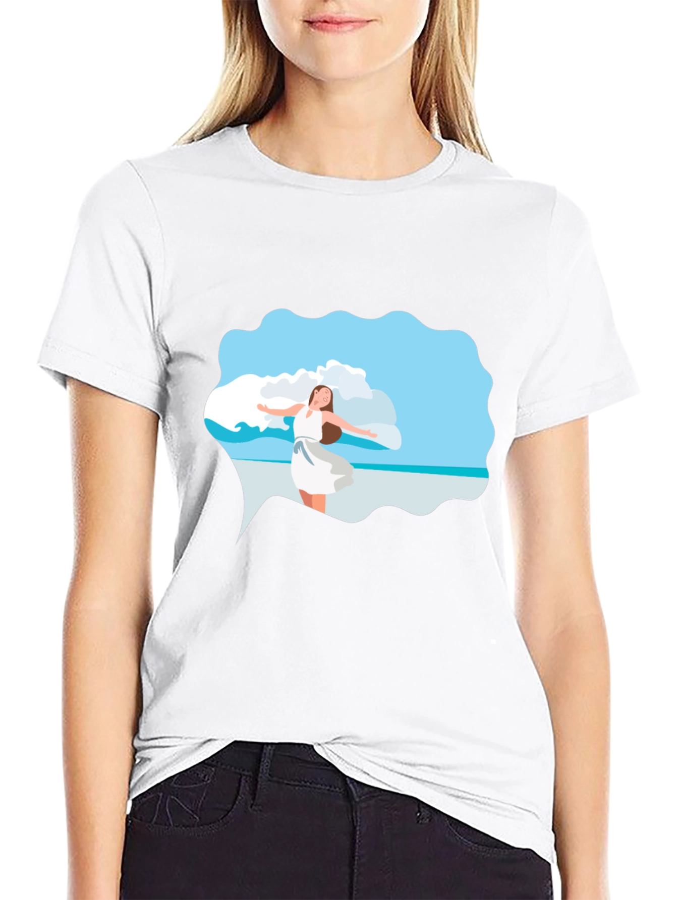 Black Tee - Beach Scene Graphic