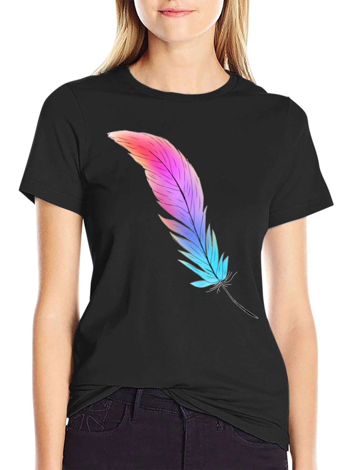 Feather Graphic Tee - Soft Cotton Blend