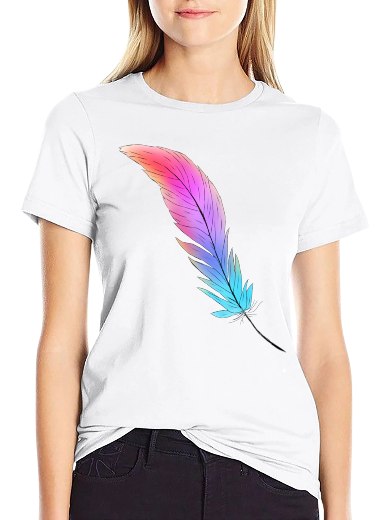 Feather Graphic Tee - Soft Cotton Blend