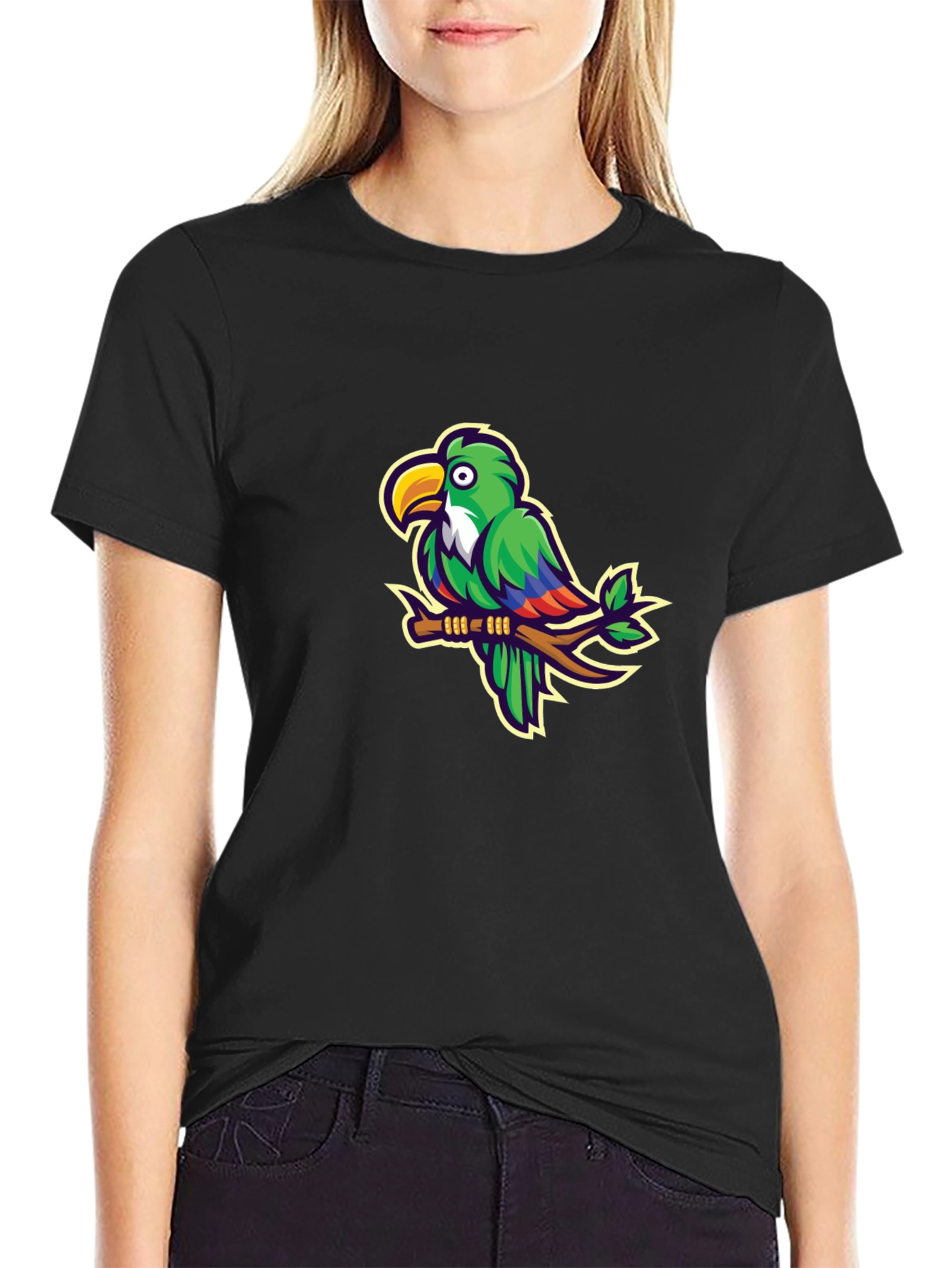 Parrot Graphic T-Shirt - Casual Black Tee