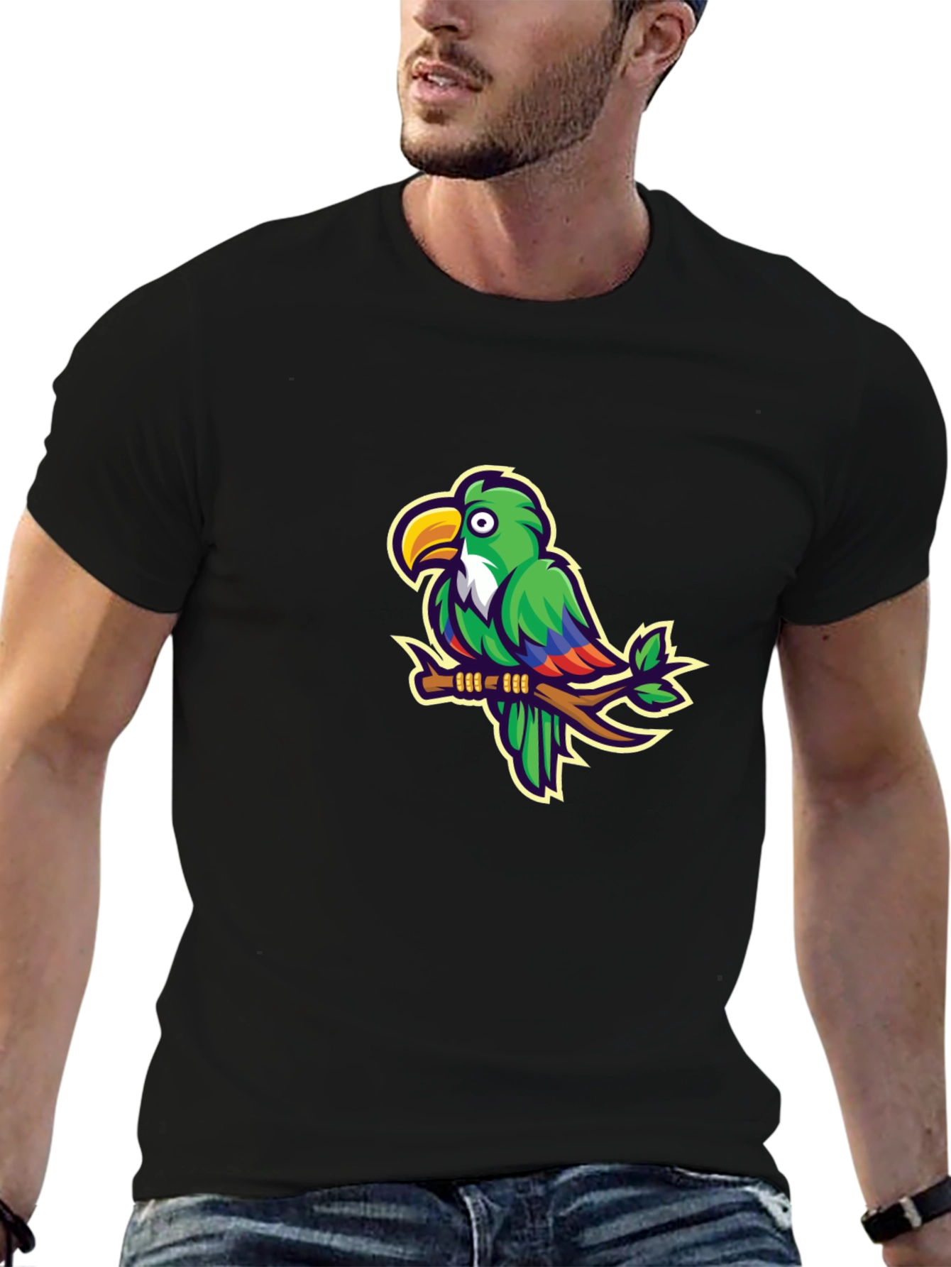 Parrot Graphic T-Shirt - Casual Black Tee