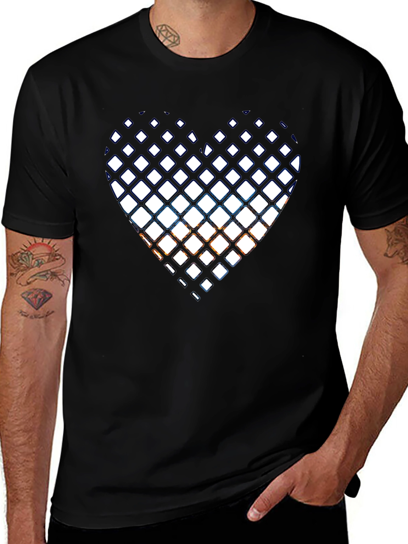 Black T-Shirt with Heart Graphic Design