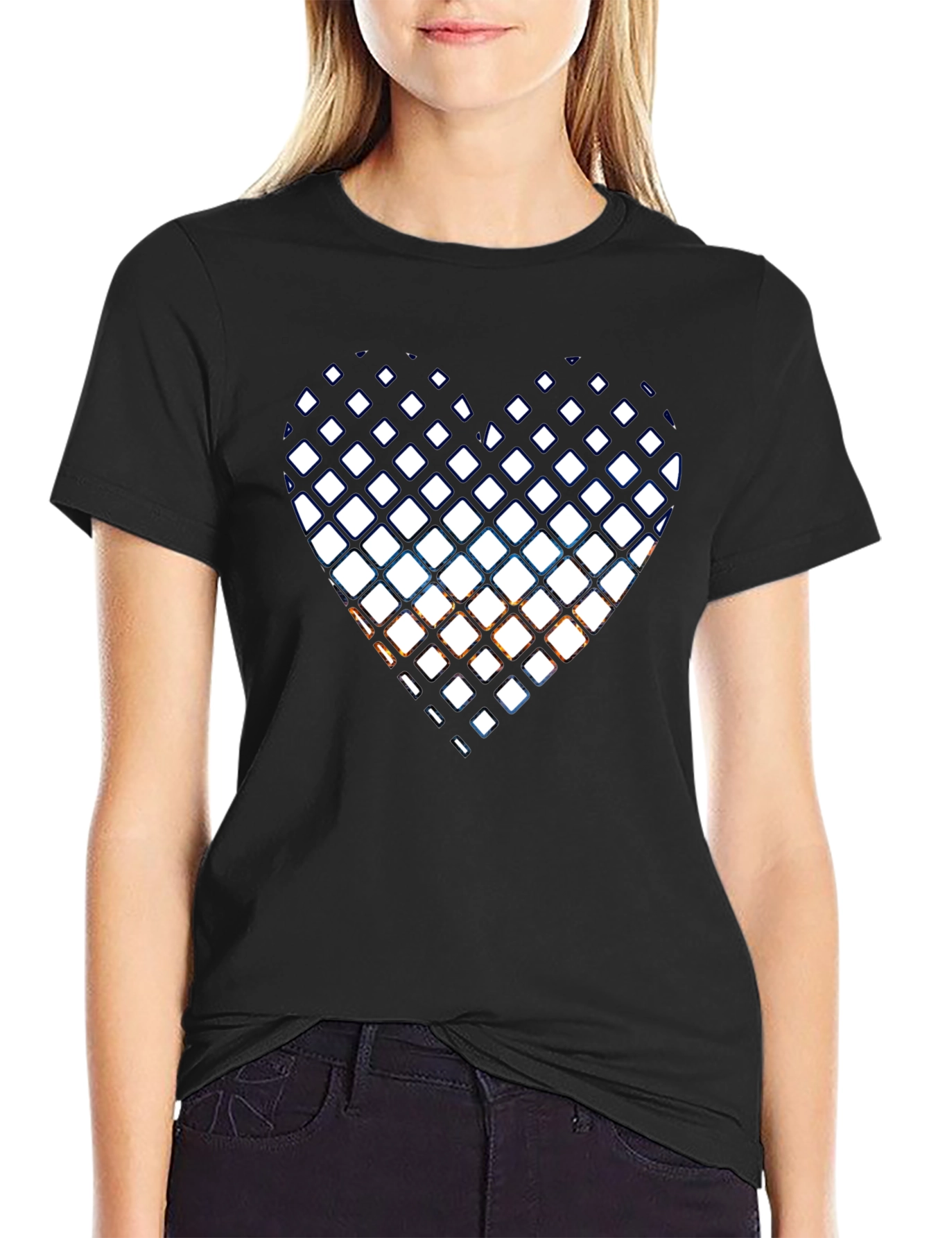 Black T-Shirt with Heart Graphic Design