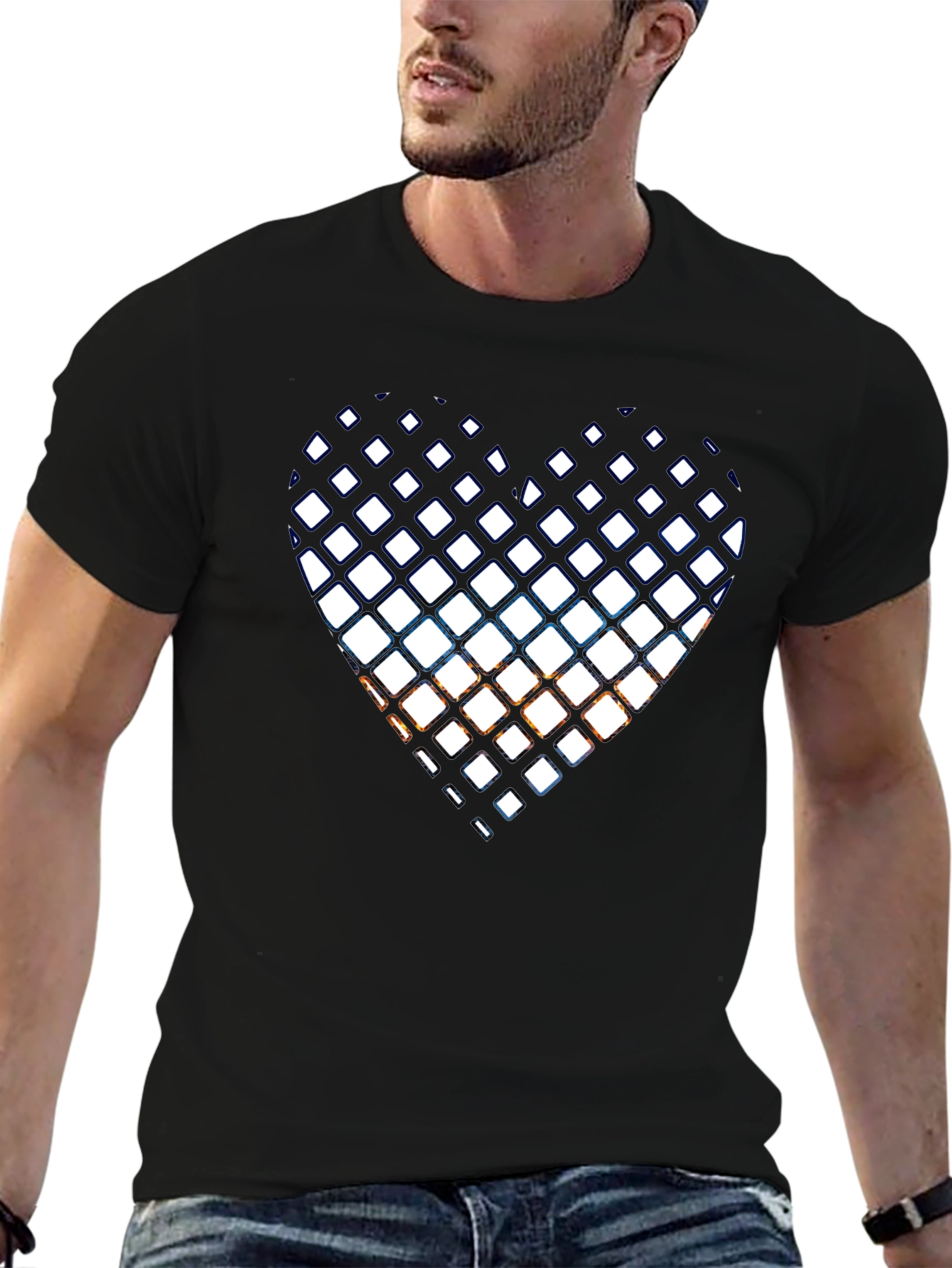 Black T-Shirt with Heart Graphic Design
