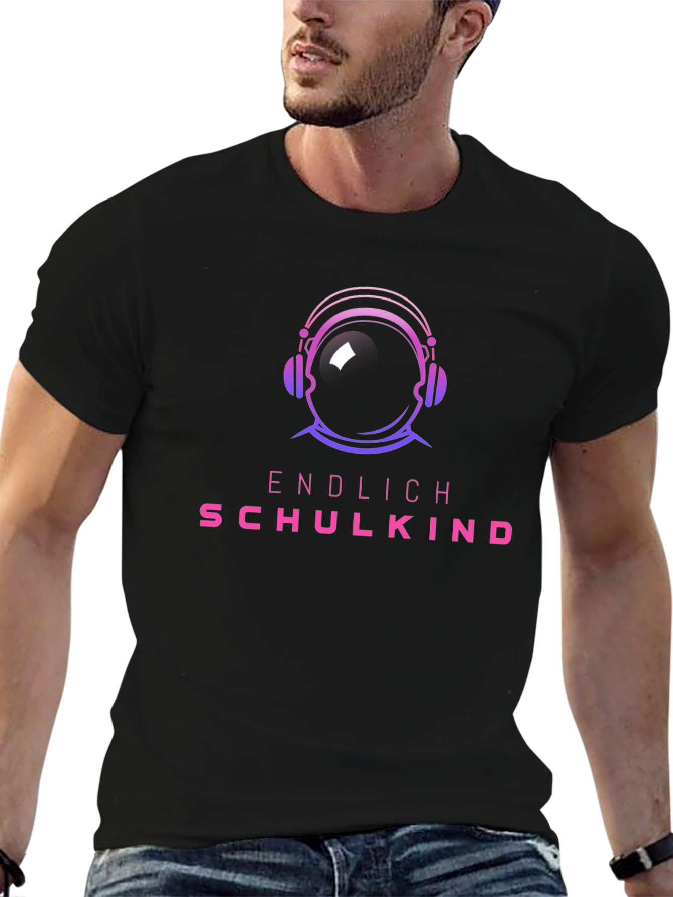Astronaut Headphones Black T-Shirt