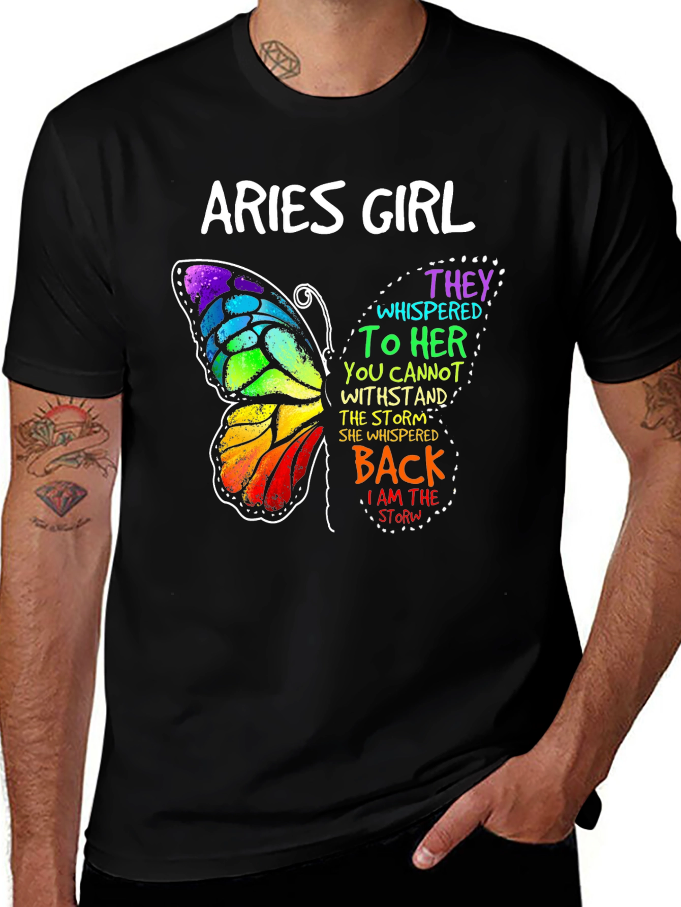 Aries Girl Butterfly Graphic Tee - Zodiac Womens T-Shirt