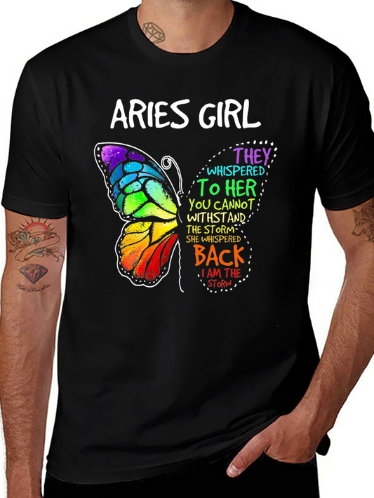Aries Girl Butterfly Graphic Tee - Zodiac Womens T-Shirt