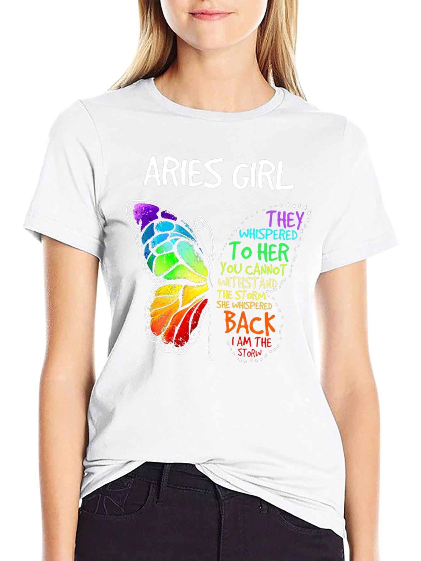 Aries Girl Butterfly Graphic Tee - Zodiac Womens T-Shirt