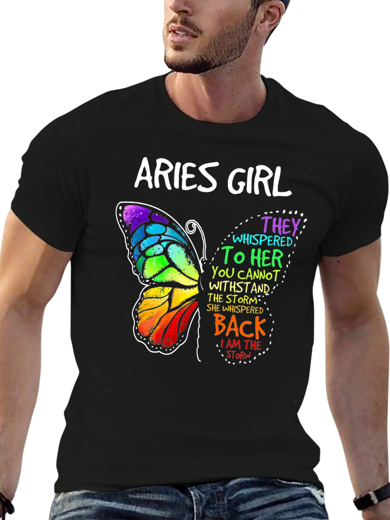 Aries Girl Butterfly Graphic Tee - Zodiac Womens T-Shirt