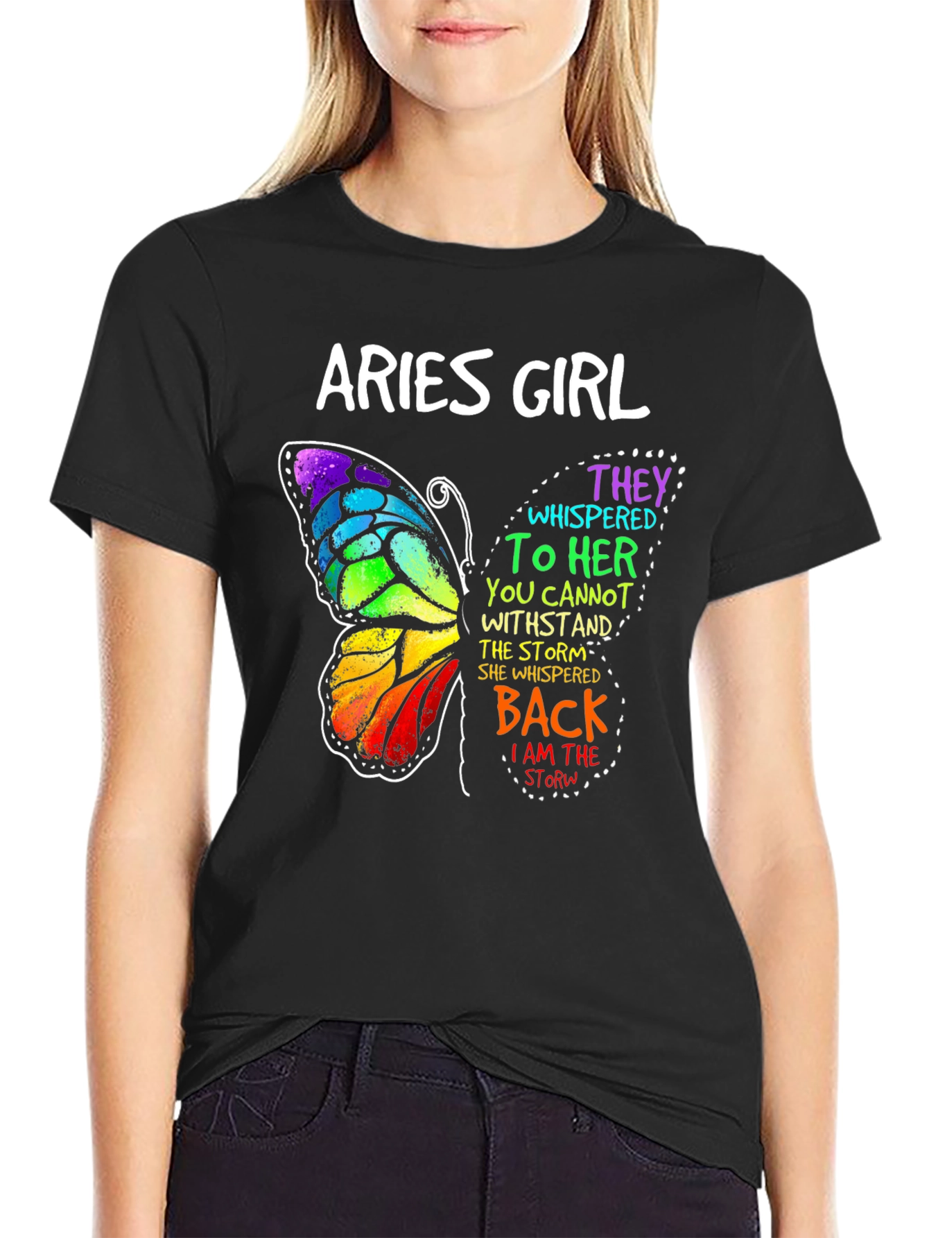 Aries Girl Butterfly Graphic Tee - Zodiac Womens T-Shirt