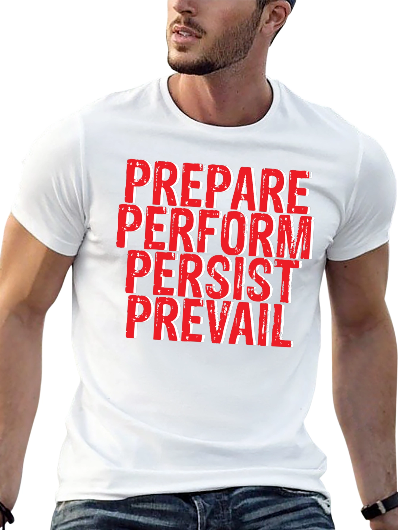 Motivational Black T-Shirt: Prepare Perform Persist Prevail
