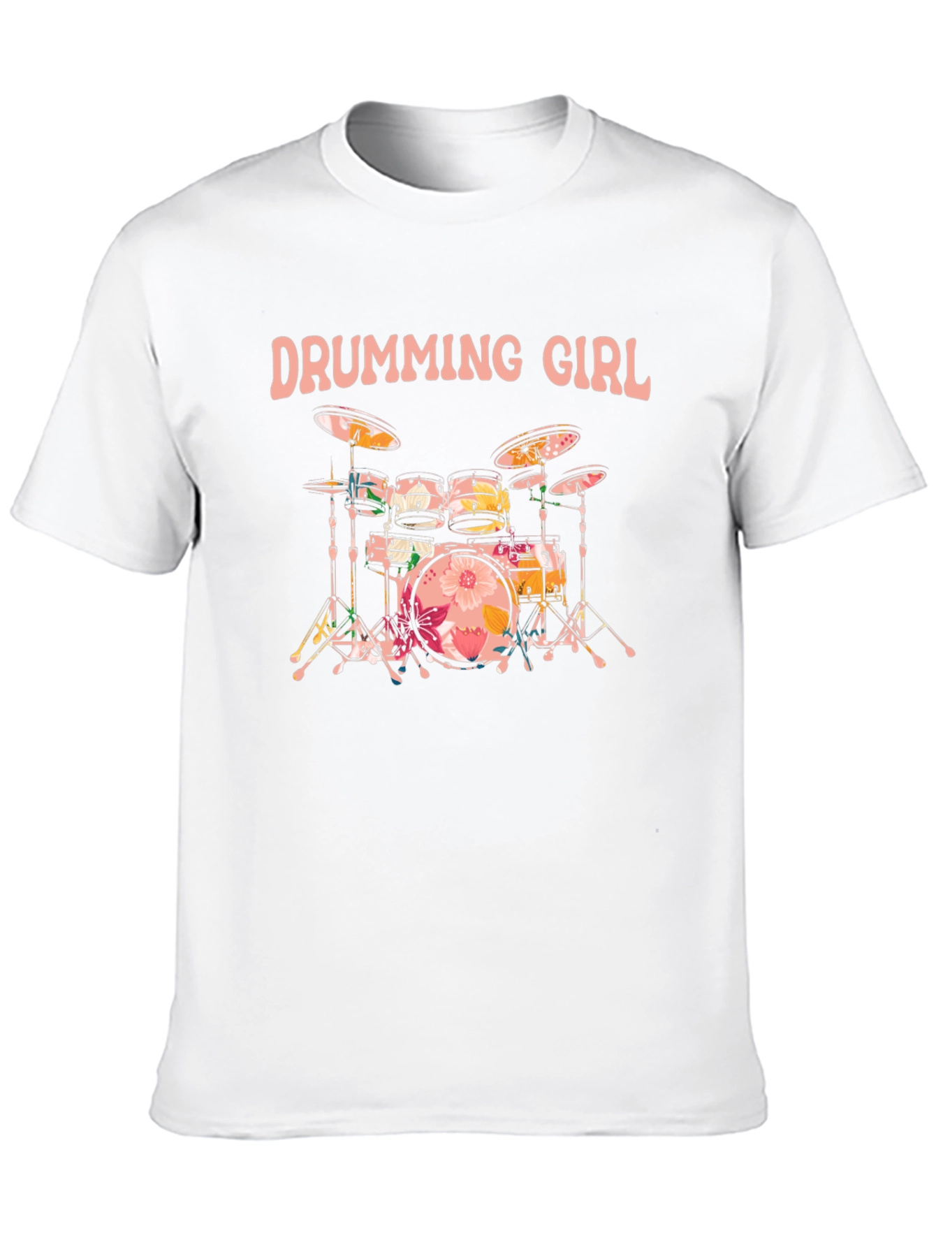 Drumming Girl Floral Drums Black T-Shirt