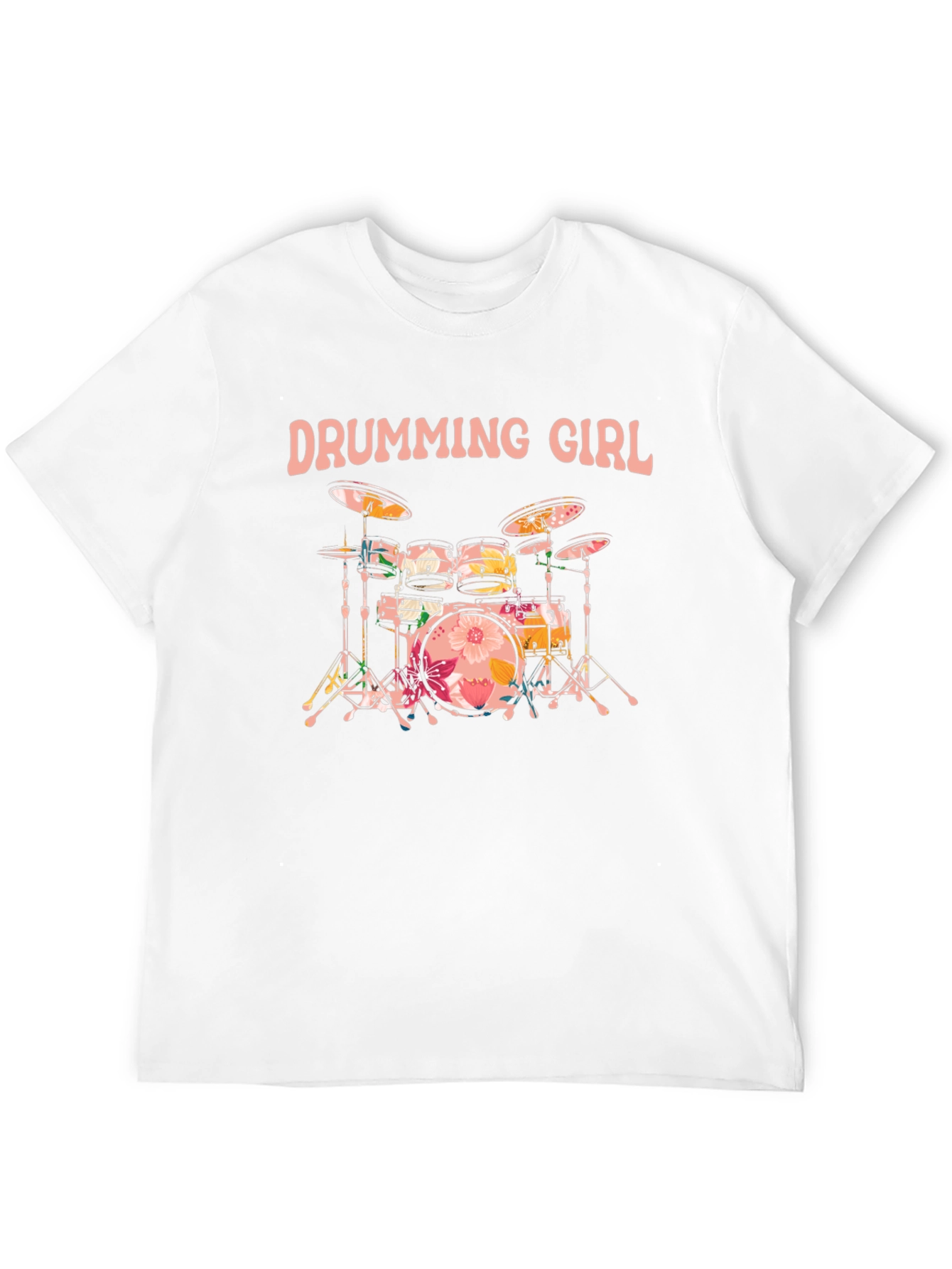 Drumming Girl Floral Drums Black T-Shirt