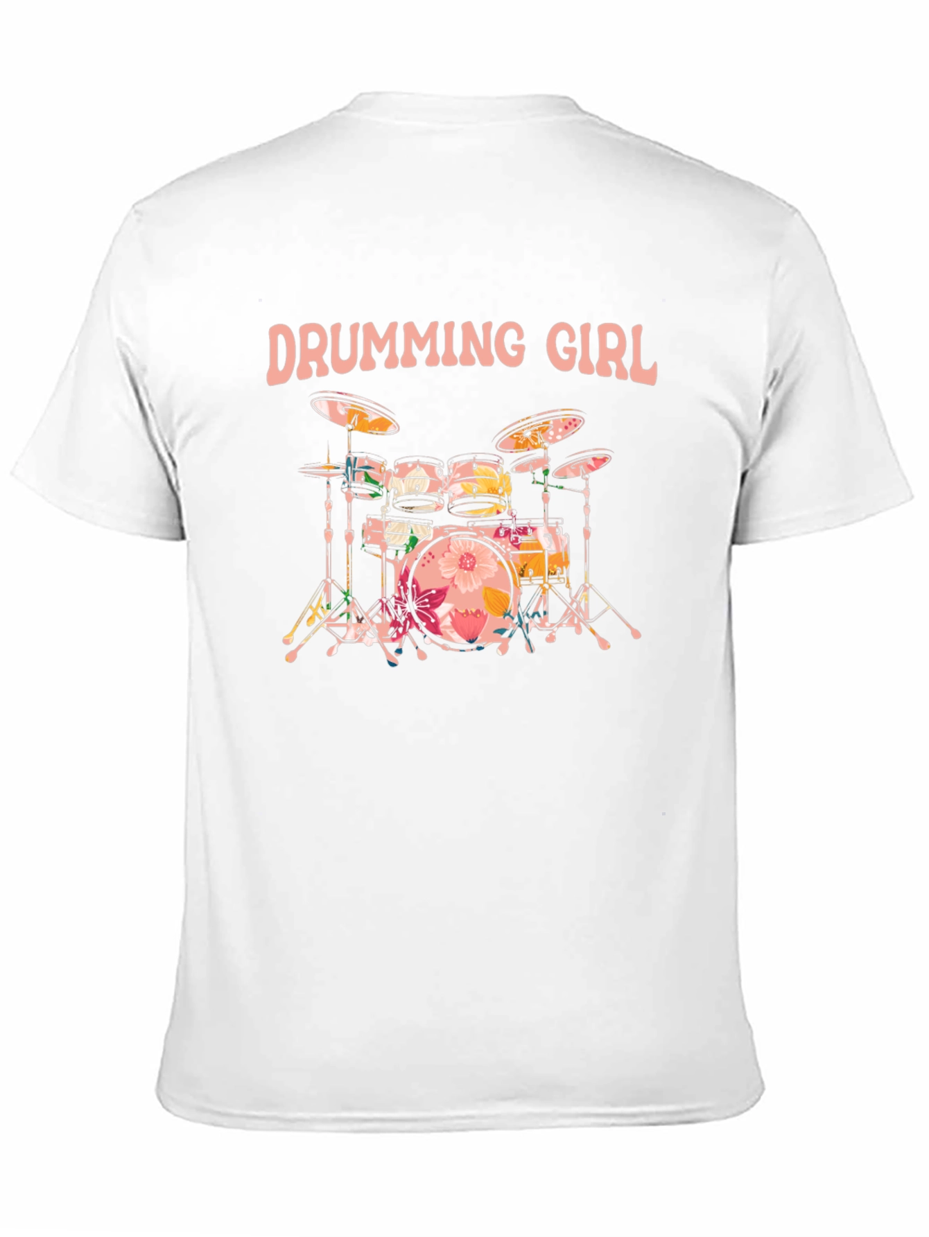 Drumming Girl Floral Drums Black T-Shirt