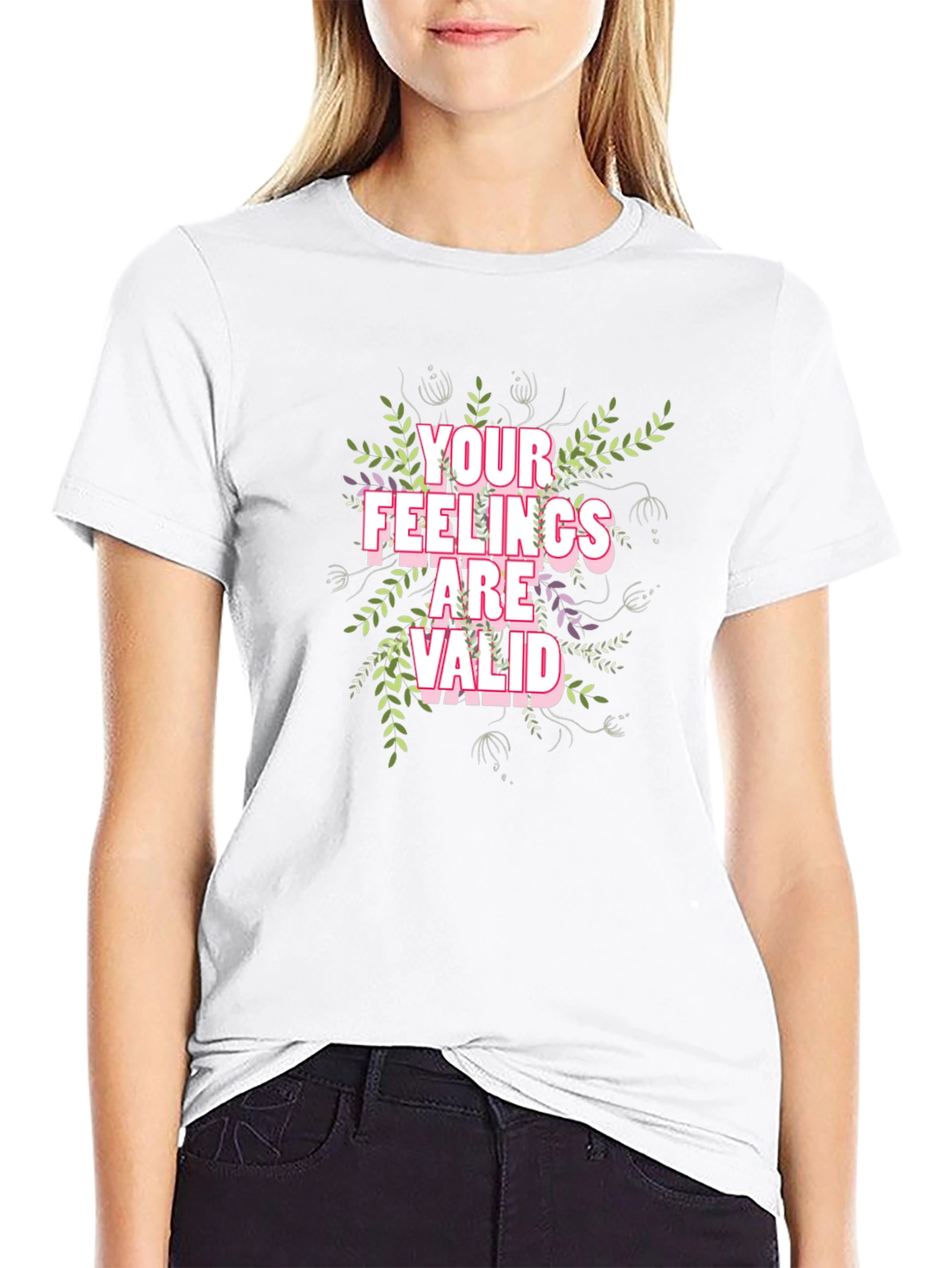 Floral Your Feelings Are Valid Black T-Shirt