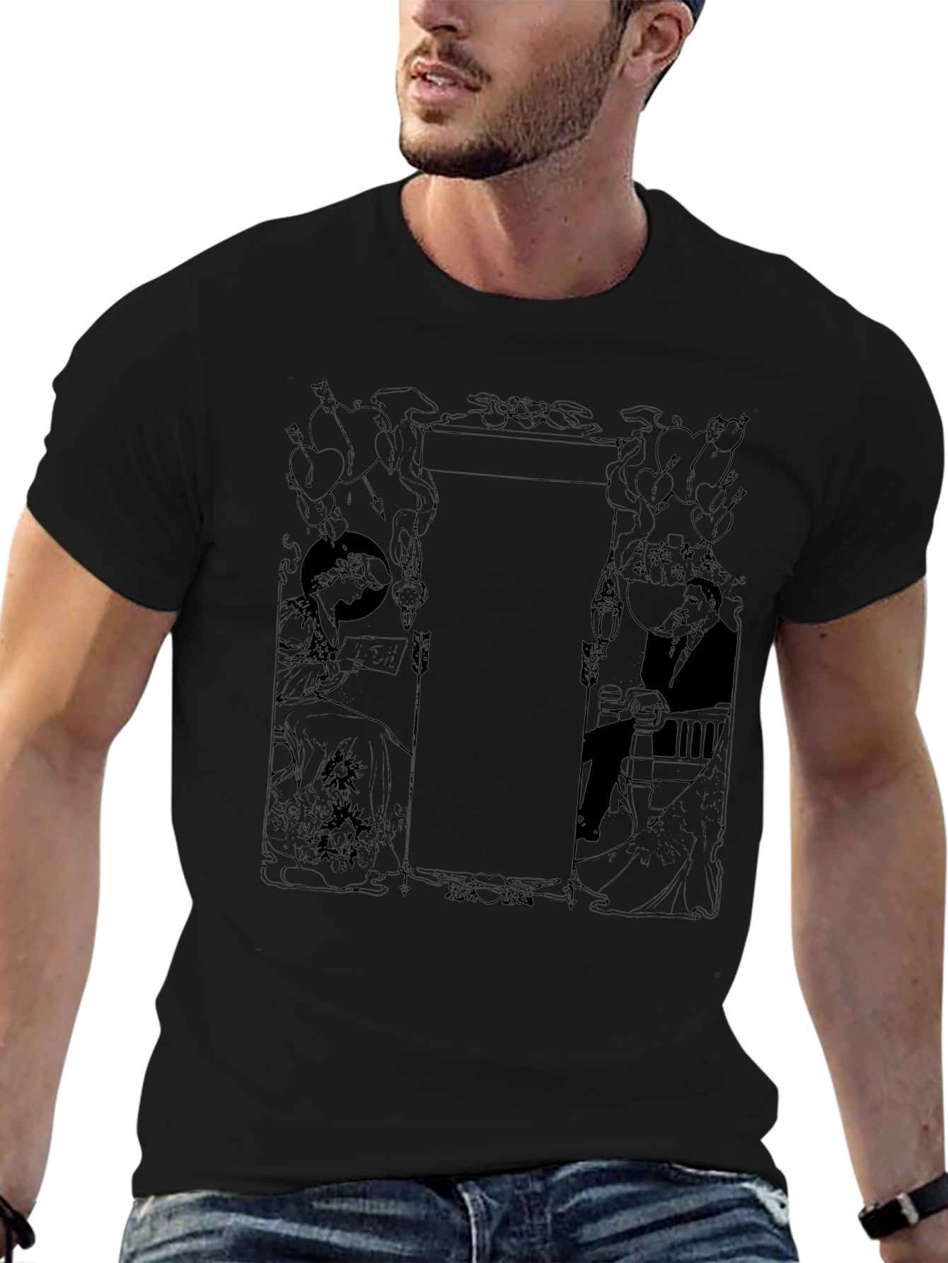 Art Nouveau Style Graphic Tee - Black