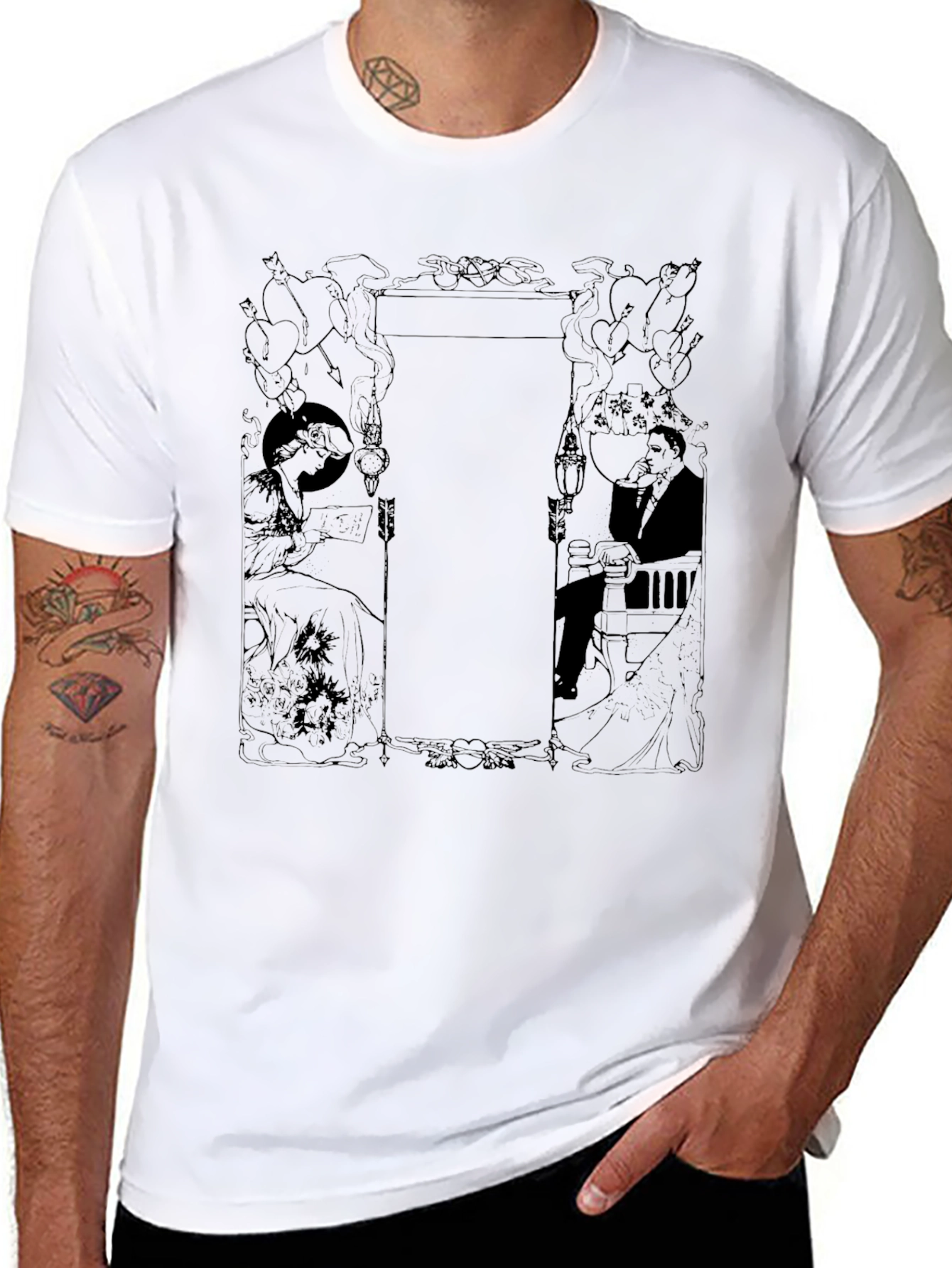 Art Nouveau Style Graphic Tee - Black