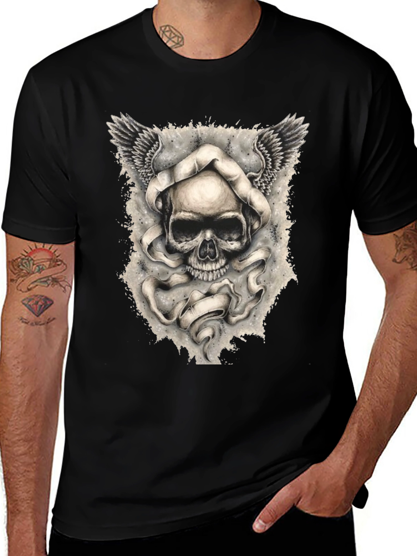 Skull with Wings Graphic Print Mens T-Shirt