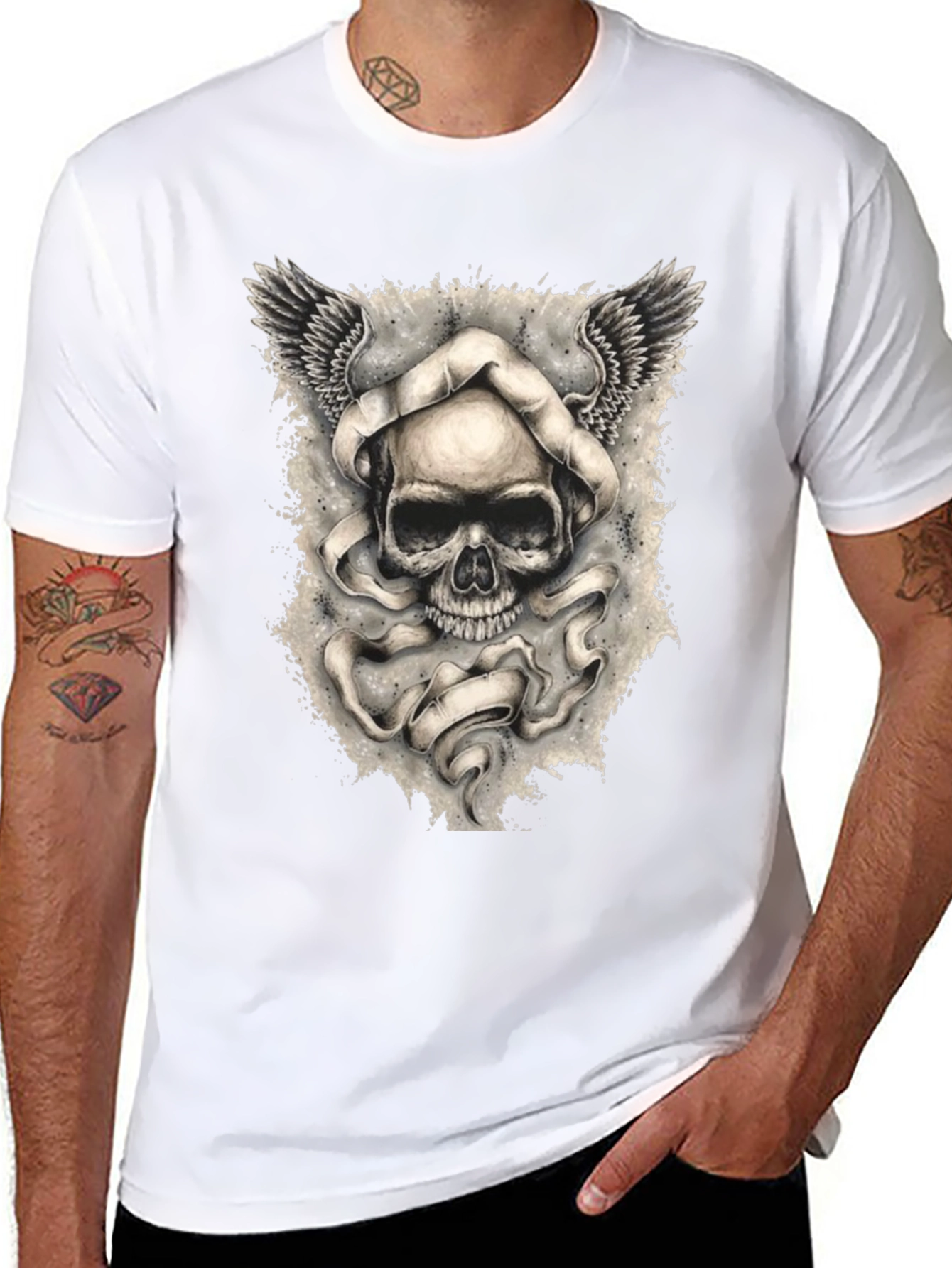 Skull with Wings Graphic Print Mens T-Shirt