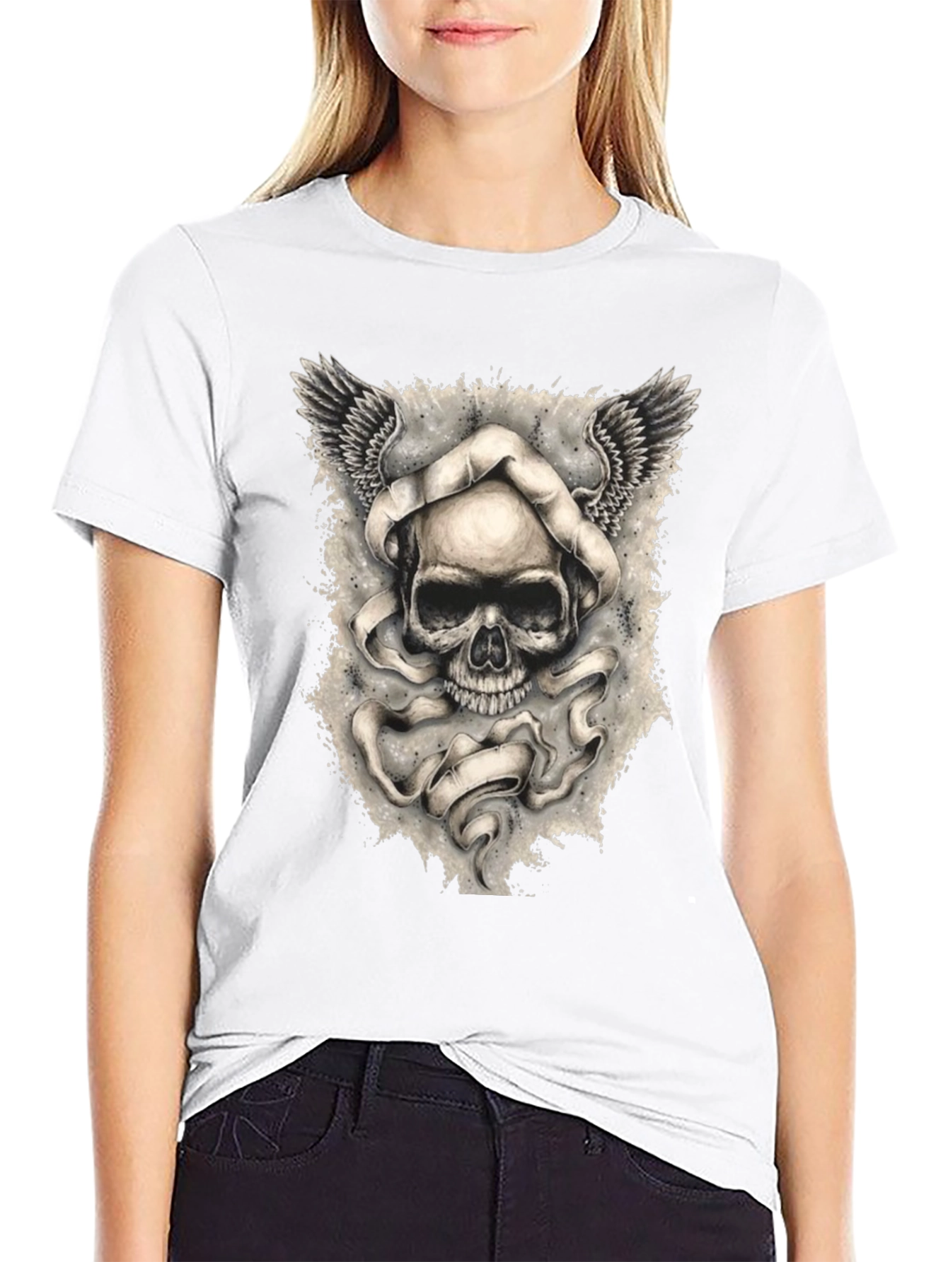 Skull with Wings Graphic Print Mens T-Shirt