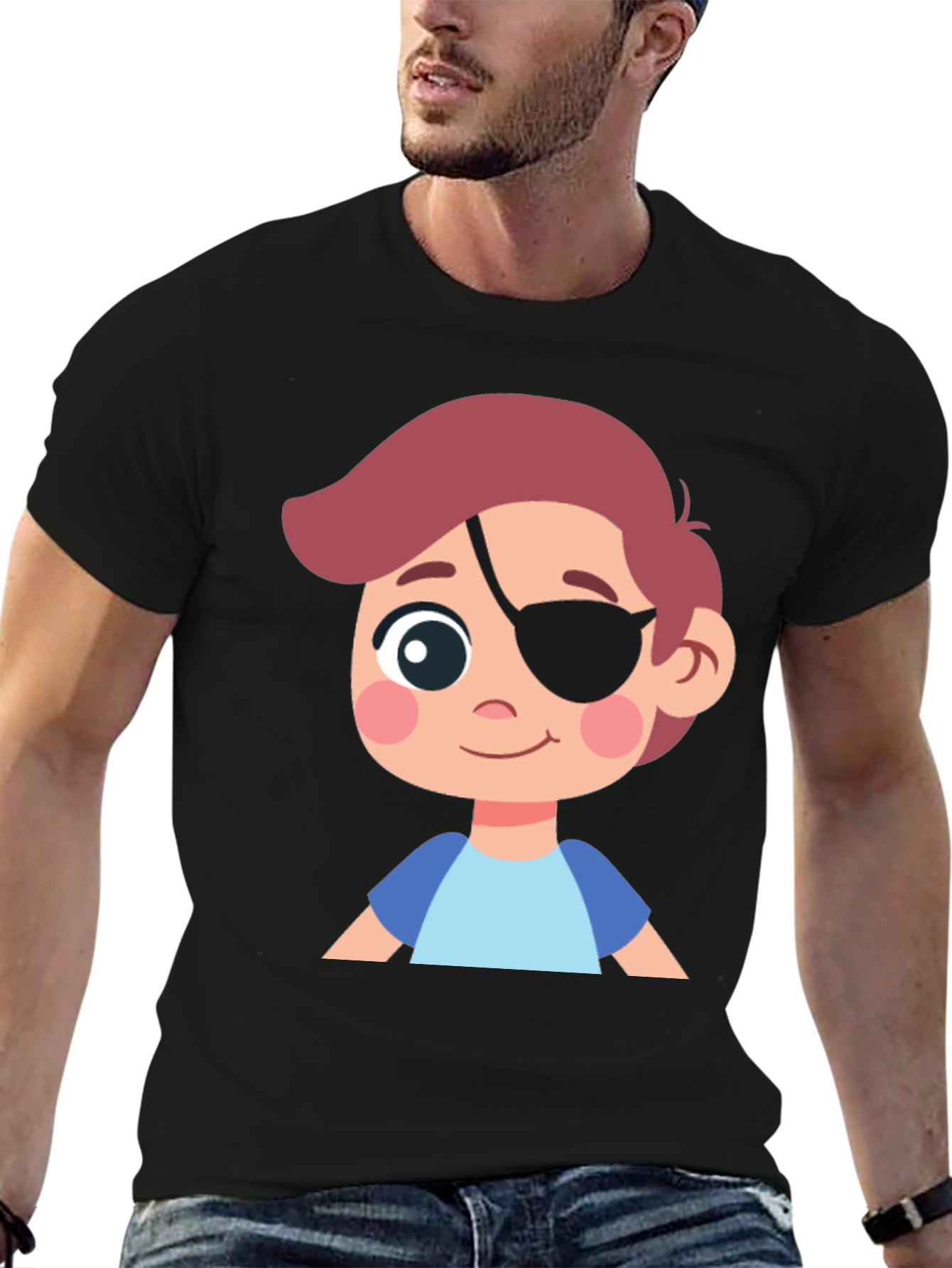 Boys Pirate Patch T-Shirt - Black Cotton Tee
