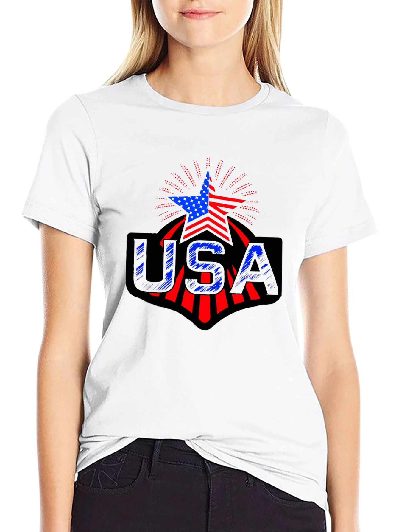 USA Patriotic Star T-Shirt - Red White & Blue