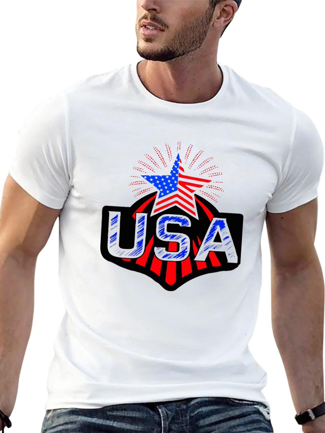 USA Patriotic Star T-Shirt - Red White & Blue