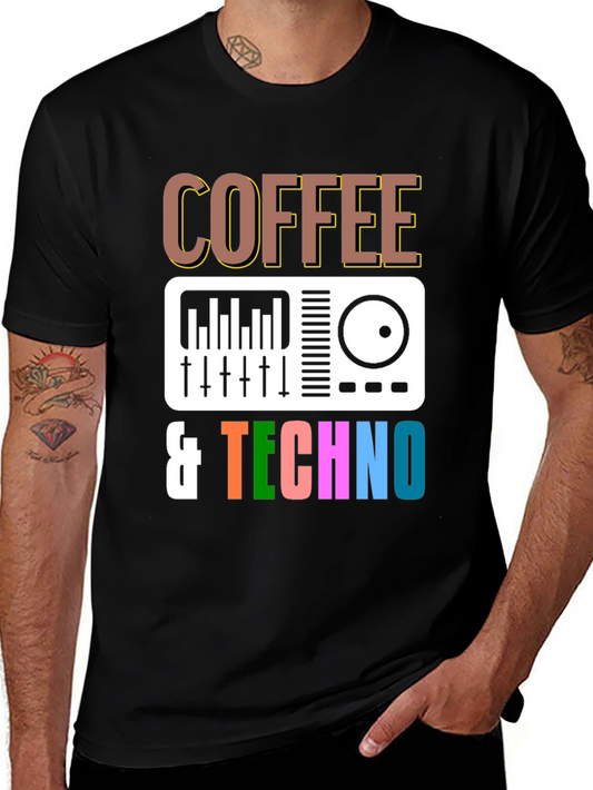 Coffee & Techno Graphic T-Shirt - DJ Mixer Design