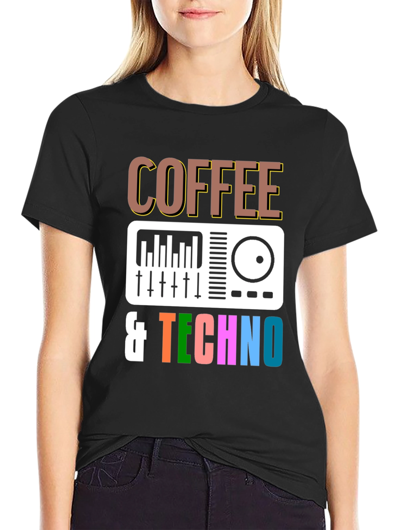 Coffee & Techno Graphic T-Shirt - DJ Mixer Design