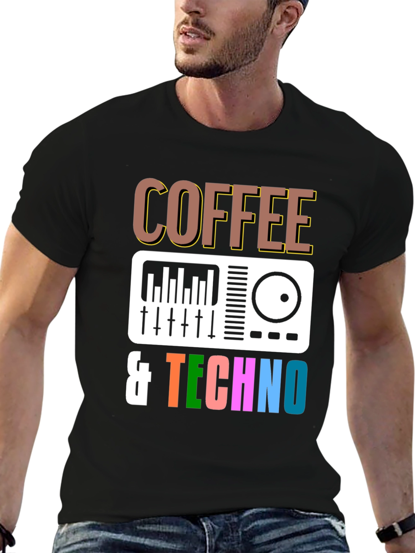 Coffee & Techno Graphic T-Shirt - DJ Mixer Design