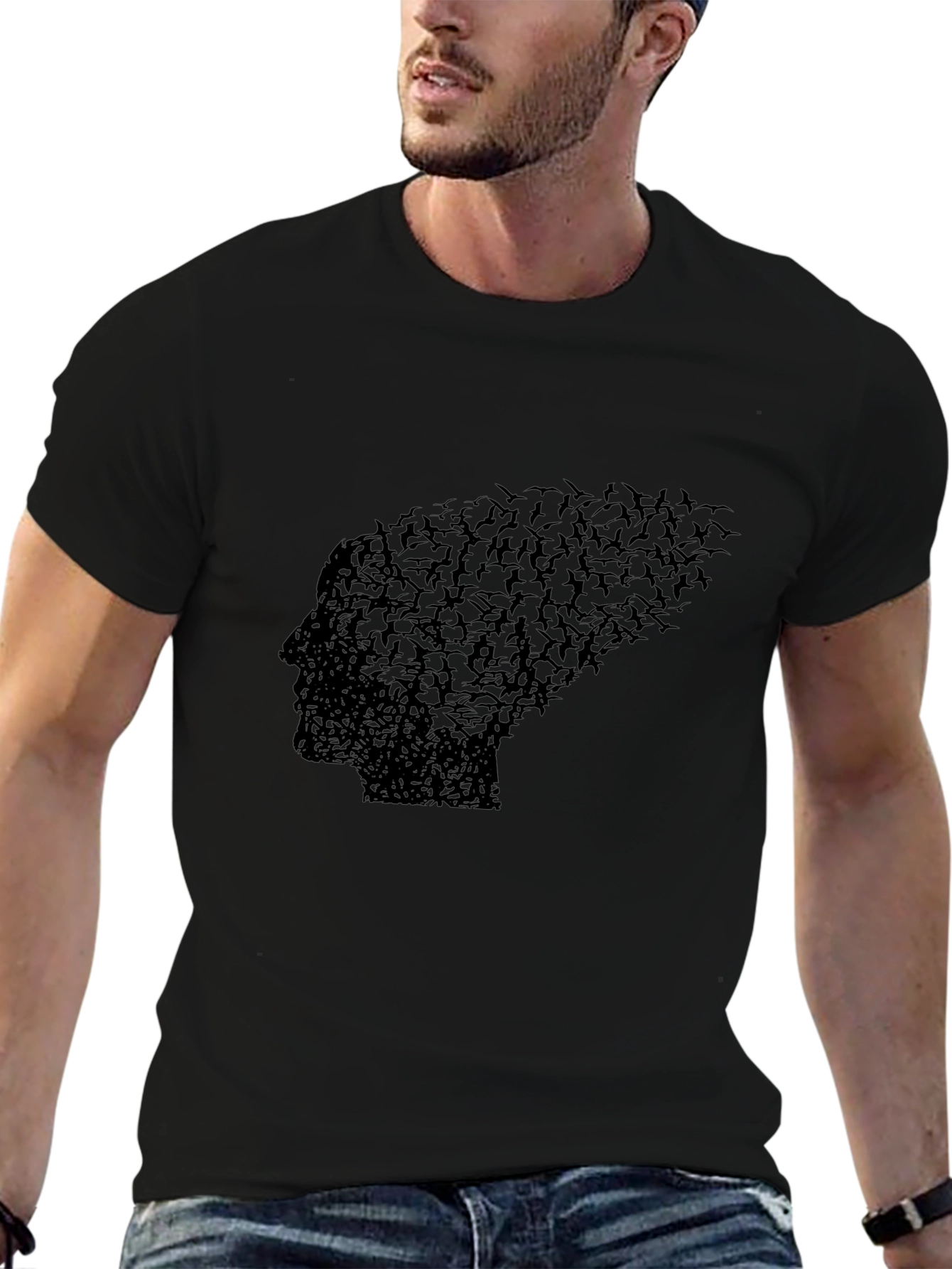 Abstract Bird Profile Black T-Shirt