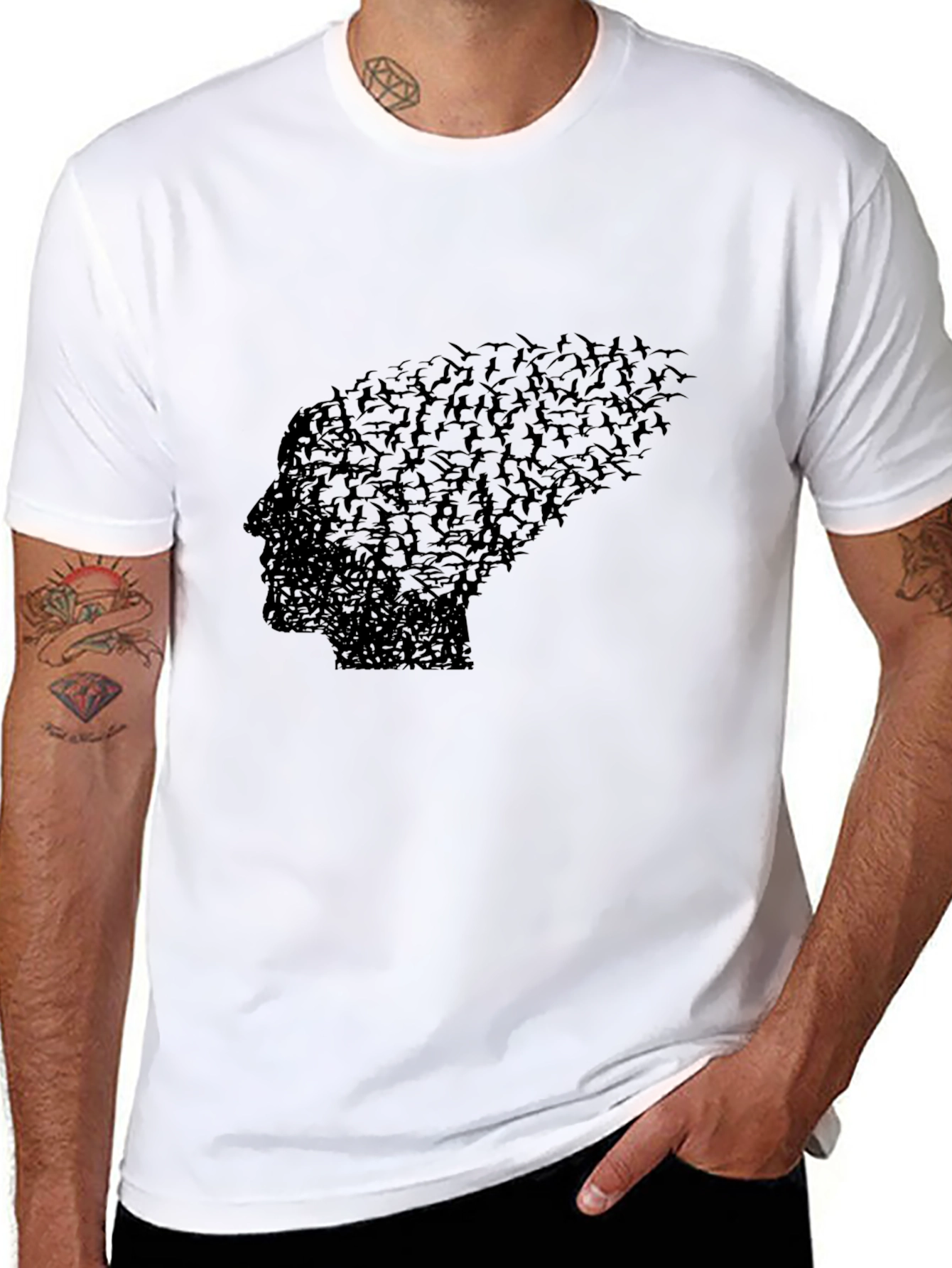 Abstract Bird Profile Black T-Shirt