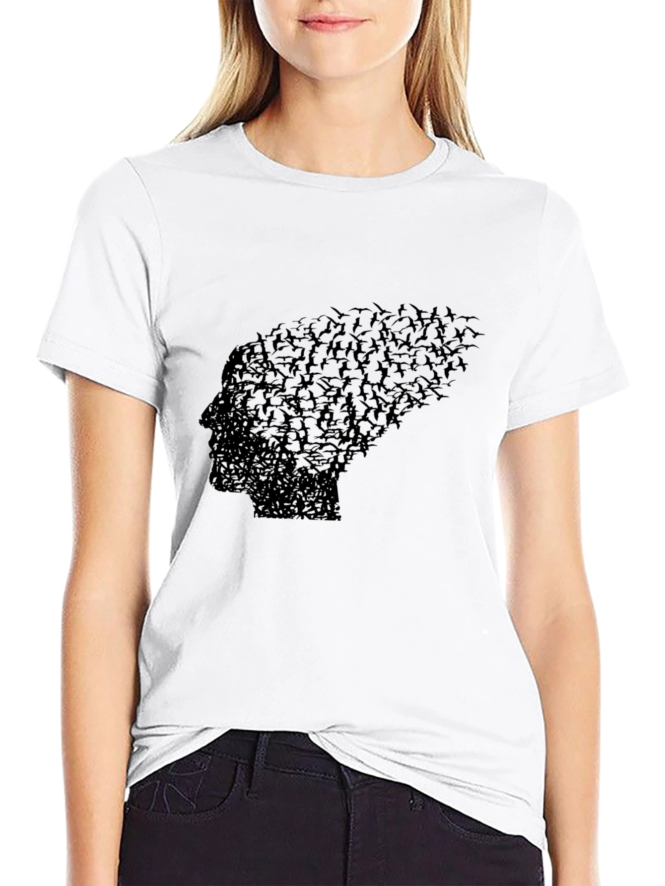 Abstract Bird Profile Black T-Shirt