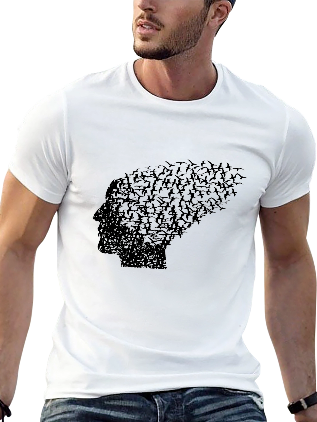 Abstract Bird Profile Black T-Shirt